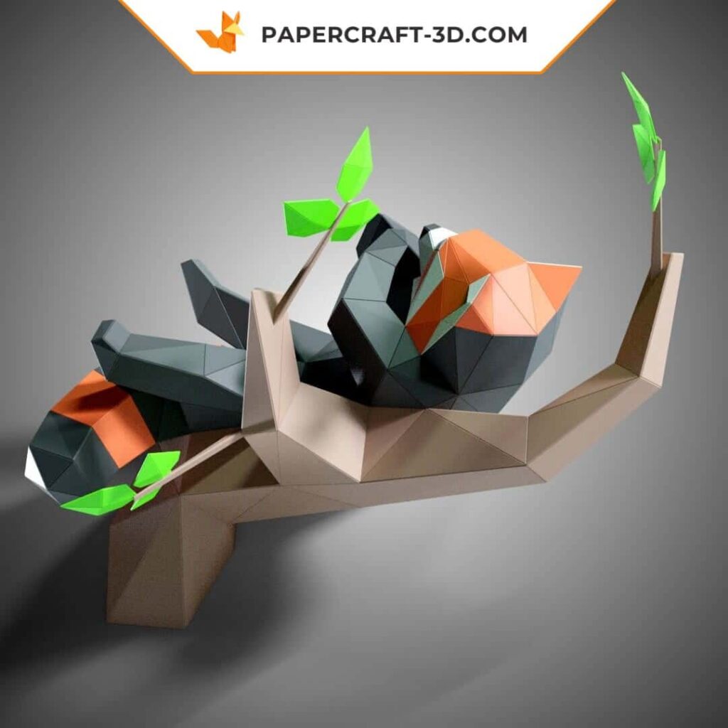 Gähnender Roter Panda als Origami-Papercraft