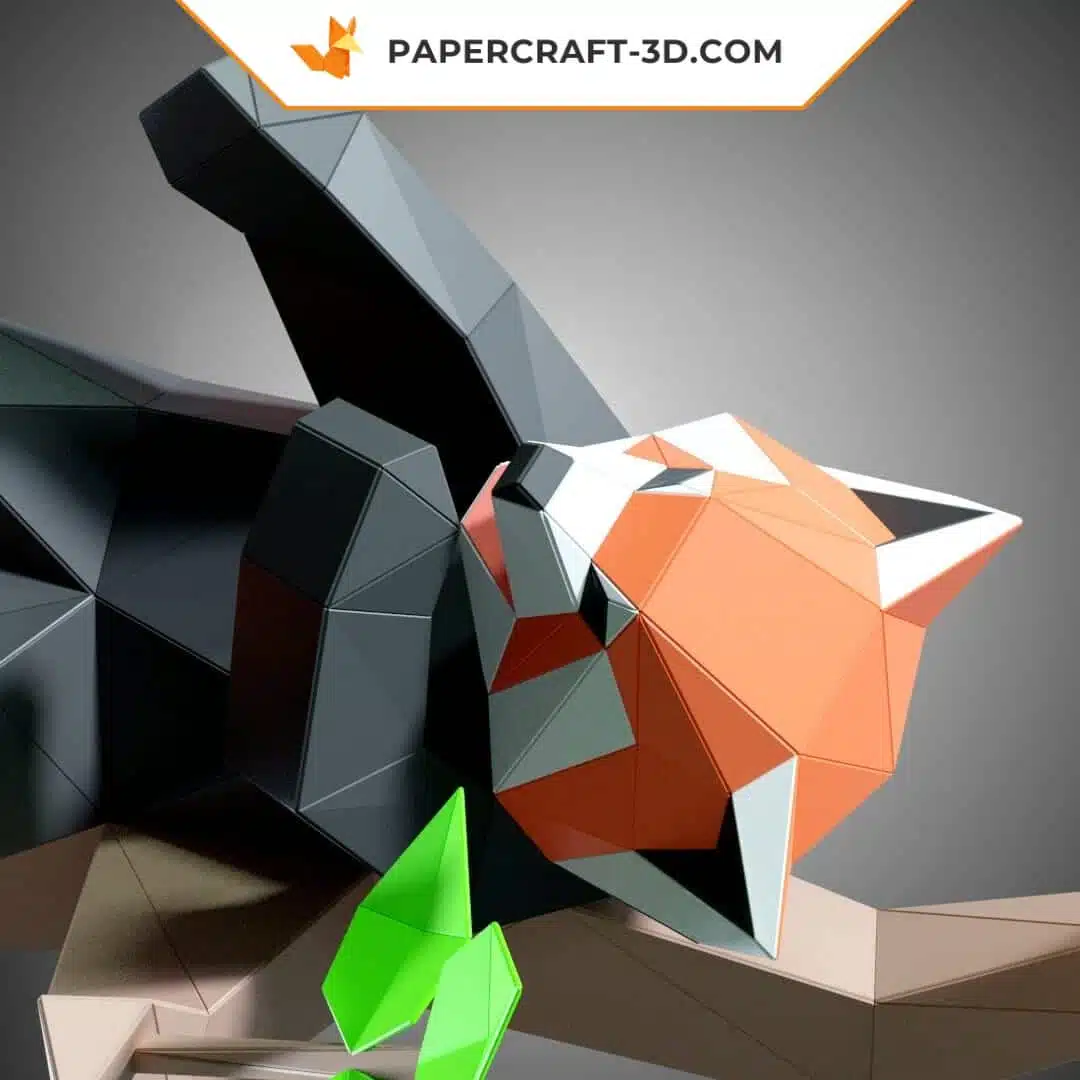 Papercraft Panda Roux Bâillant en Origami Papier 3D