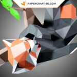 Papercraft red panda yawning in origami 3D