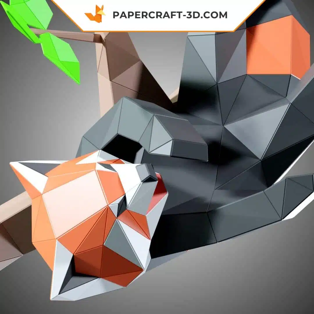 Papercraft Panda Roux Bâillant en Origami Papier 3D