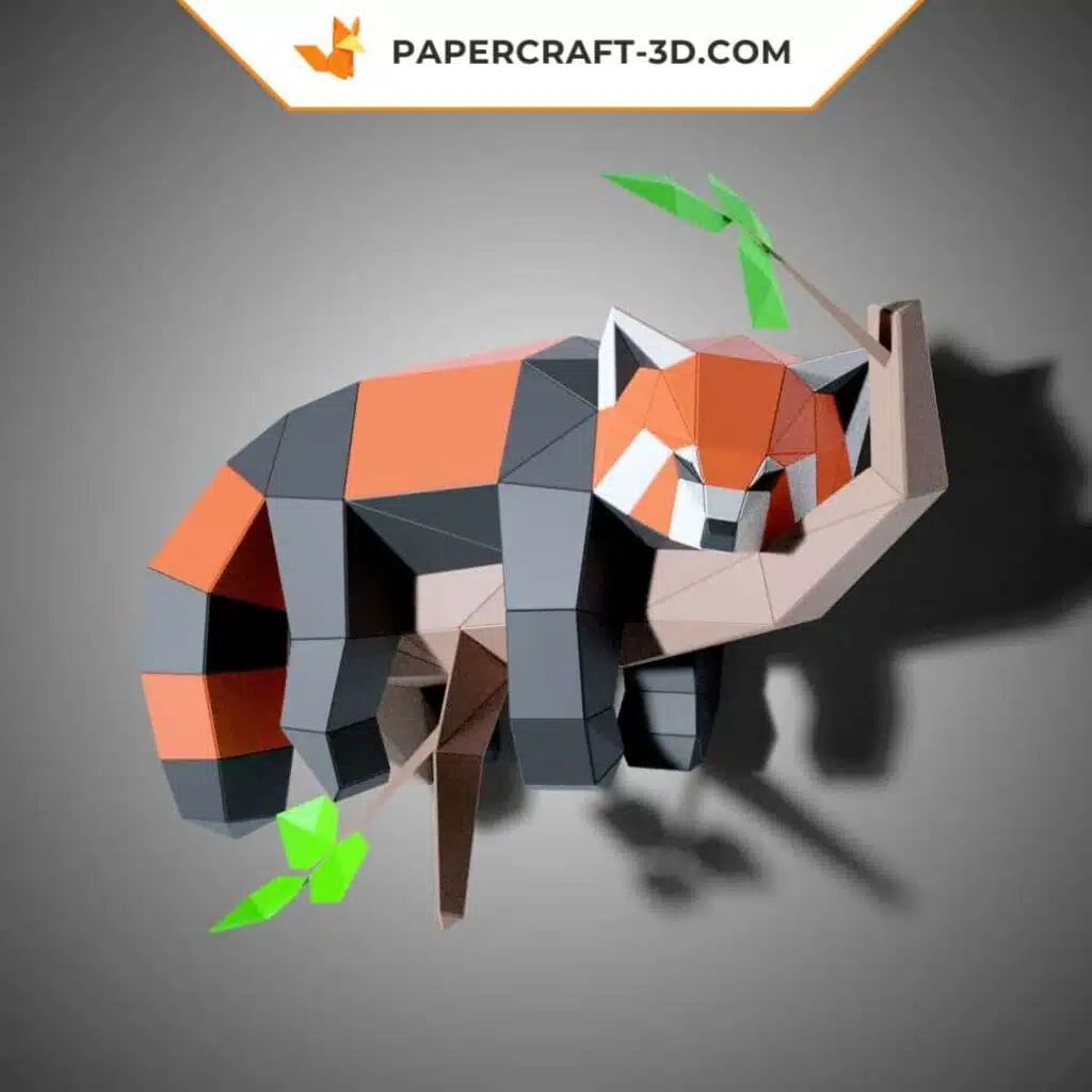 Papercraft de panda roux paresseux allongé en origami 3D