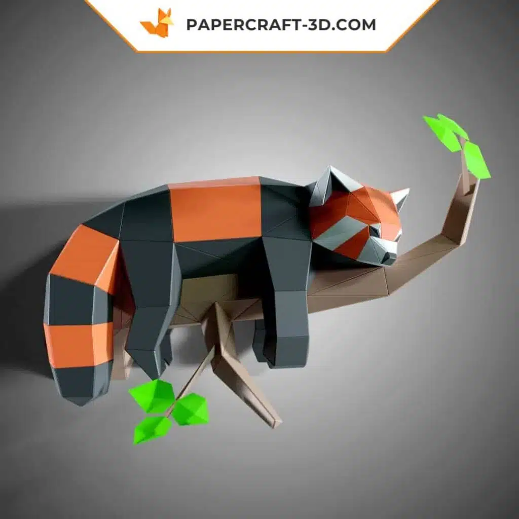 Papercraft de panda roux paresseux allongé en origami 3D