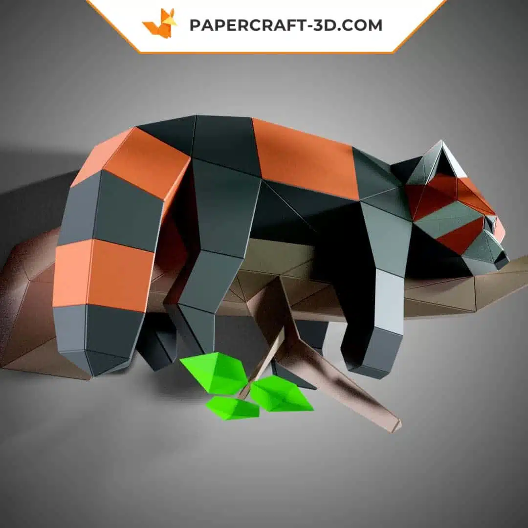 Papercraft Panda Roux paresseux dans un arbre, sculpture en papier 3D