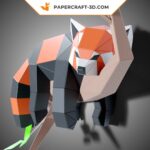 Papercraft of a lazy red panda in 3D origami