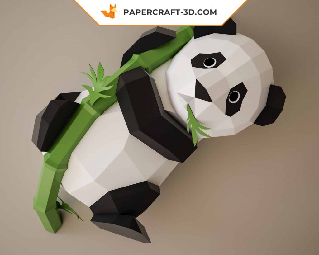 Papercraft panda murale su bambù in origami 3D