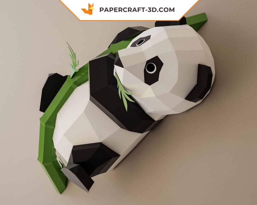 Papercraft panda murale su bambù in origami 3D