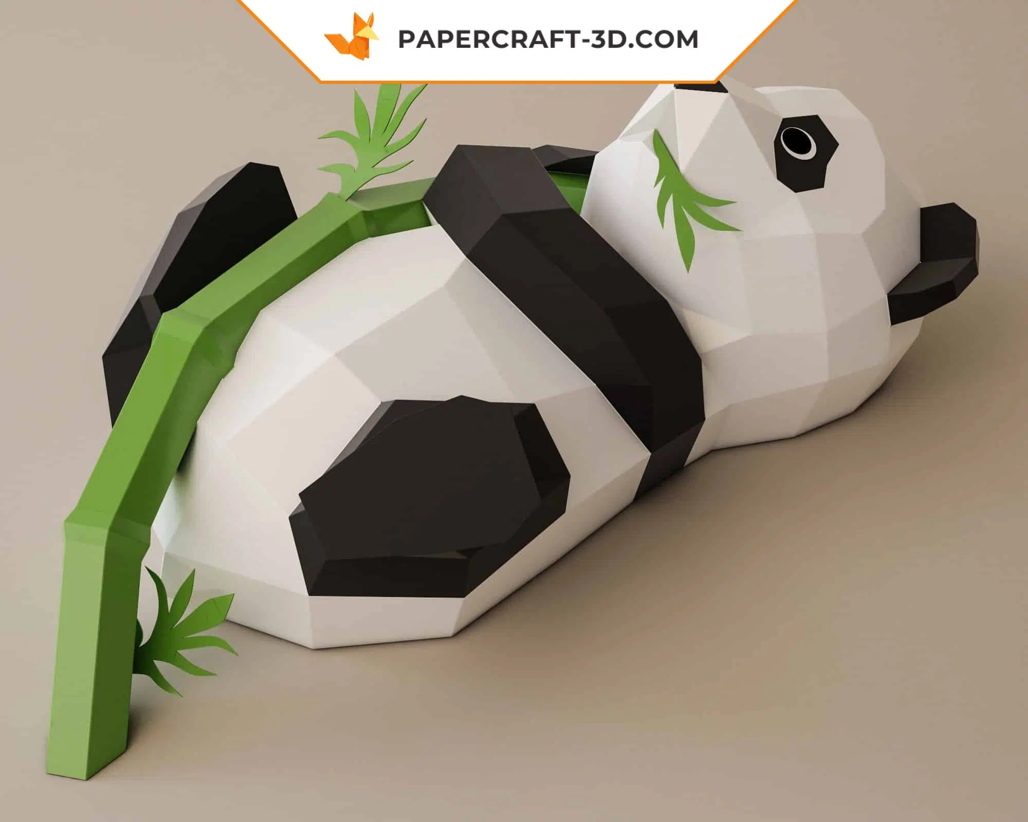 Papercraft panda murale su bambù in origami 3D, vista posteriore