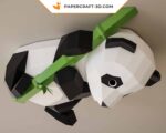 Papercraft panda on bamboo in 3D origami