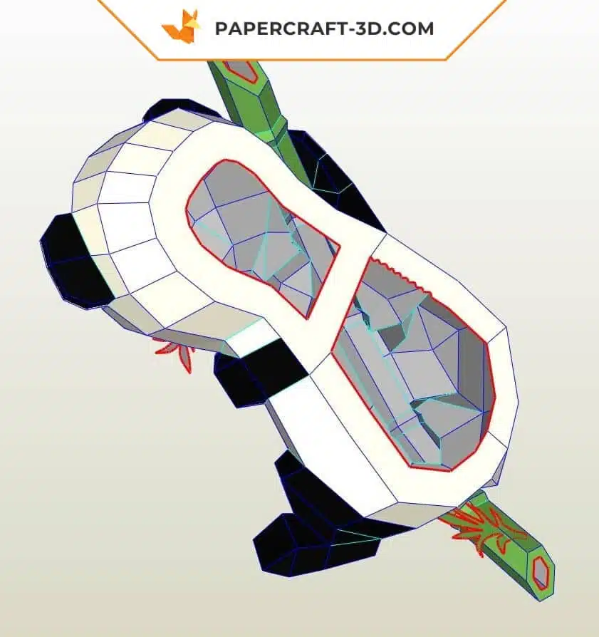 Papercraft panda murale su bambù in origami 3D, dettaglio