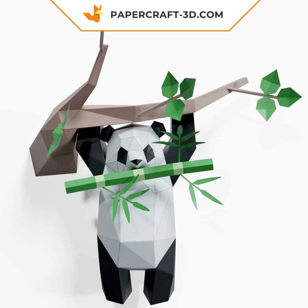Papercraft of hanging panda in 3D origami