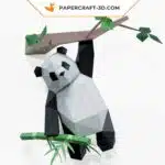 Papercraft de panda subindo no galho em origami 3D