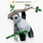 Papercraft de panda subindo no galho em origami 3D