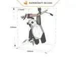 Papercraft de panda subindo no galho em origami 3D