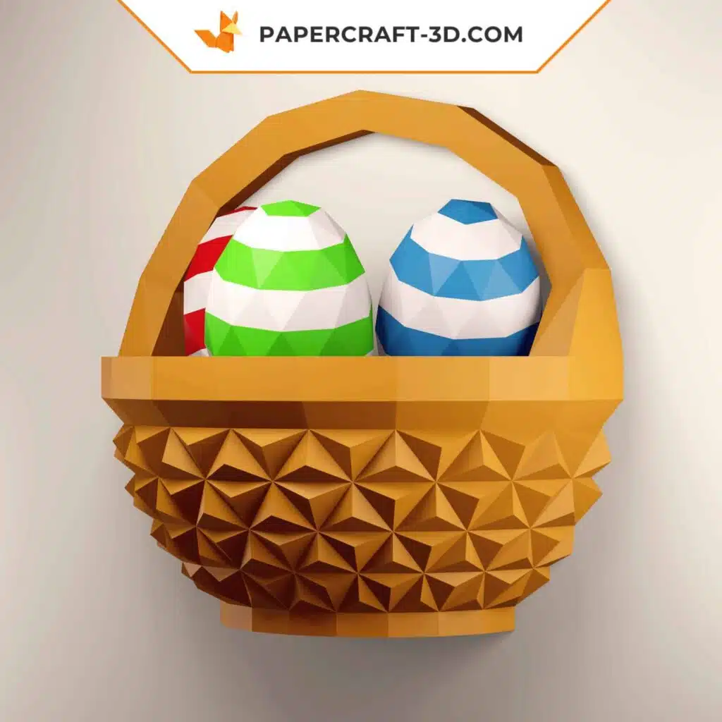 Papercraft panier d&rsquo;oeufs de Pâques en origami papier 3D
