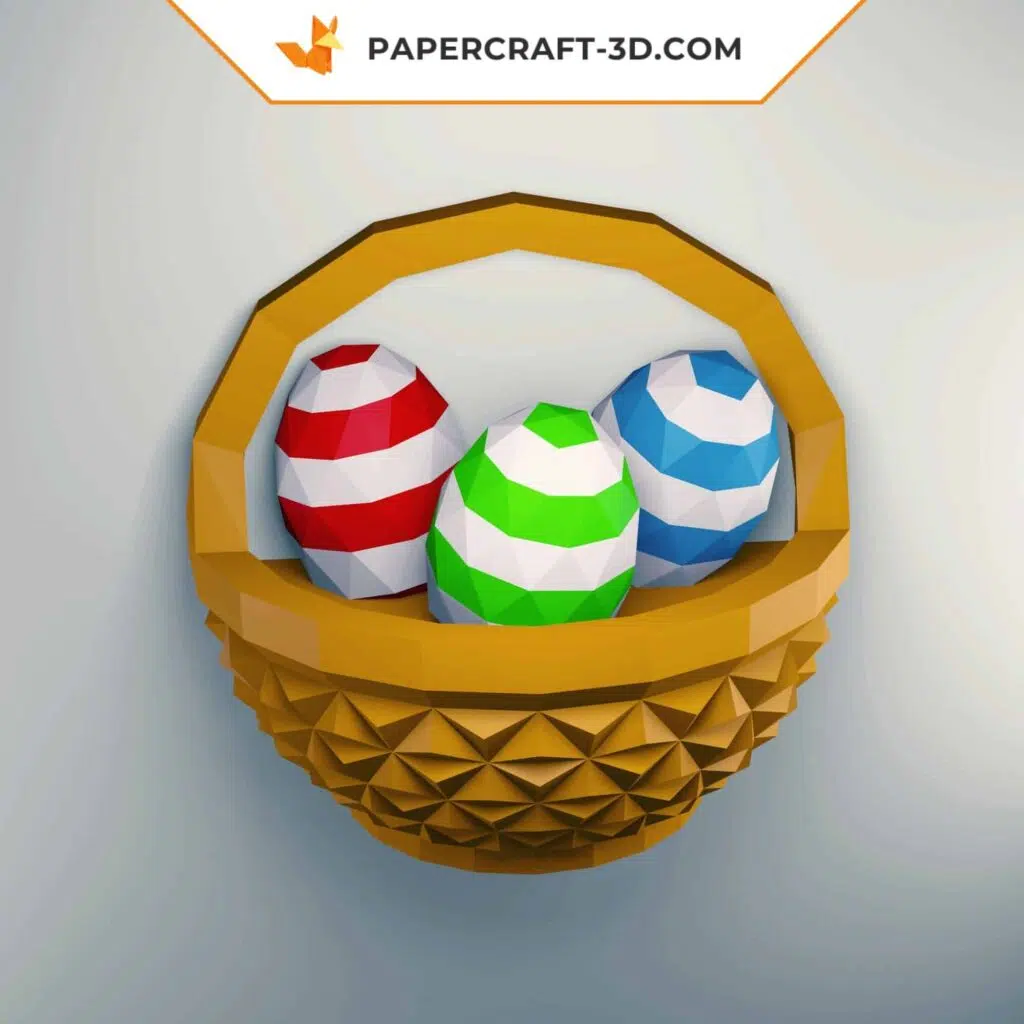 3D Origami Papercraft Easter Basket and Eggs