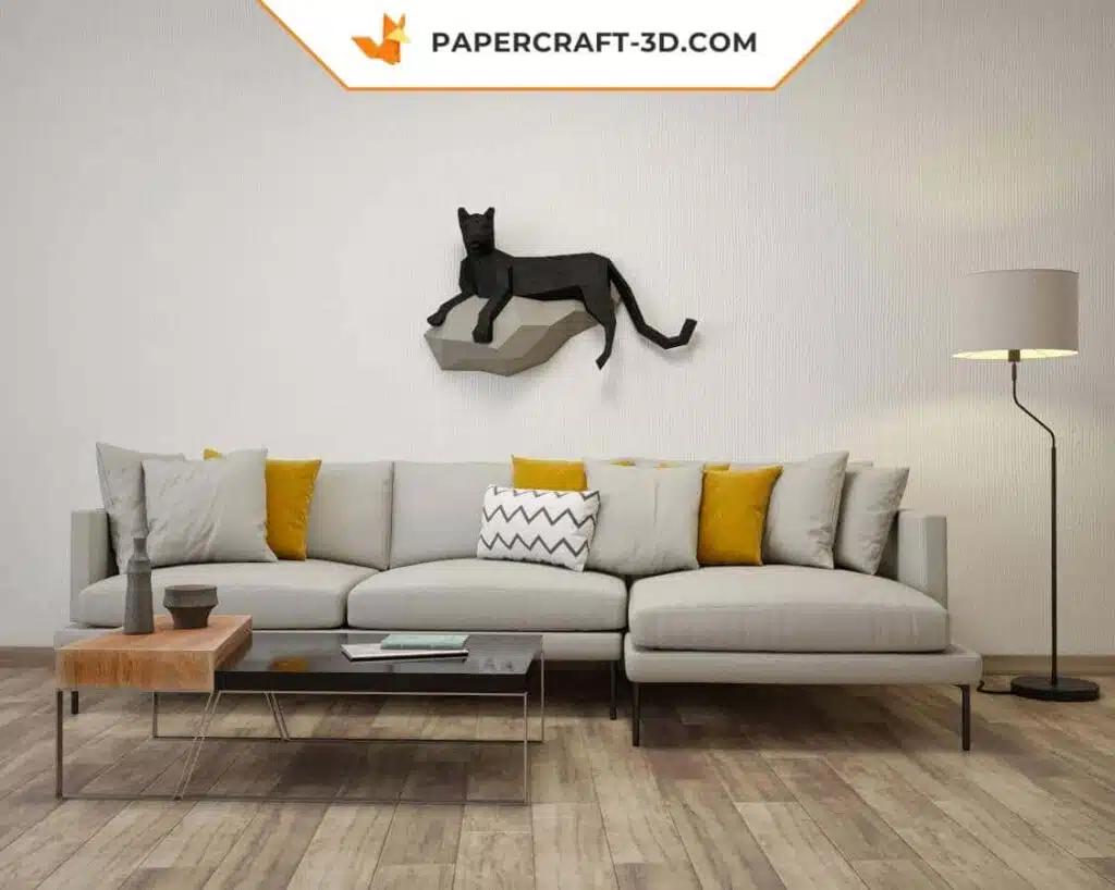 Papercraft panthère en papier 3D origami, kit DIY pour décoration murale, weergave 3