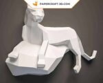 Papercraft black panther on a rock in 3D origami