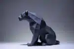 Papercraft Panthère noire assise origami papier 3D, weergave 3