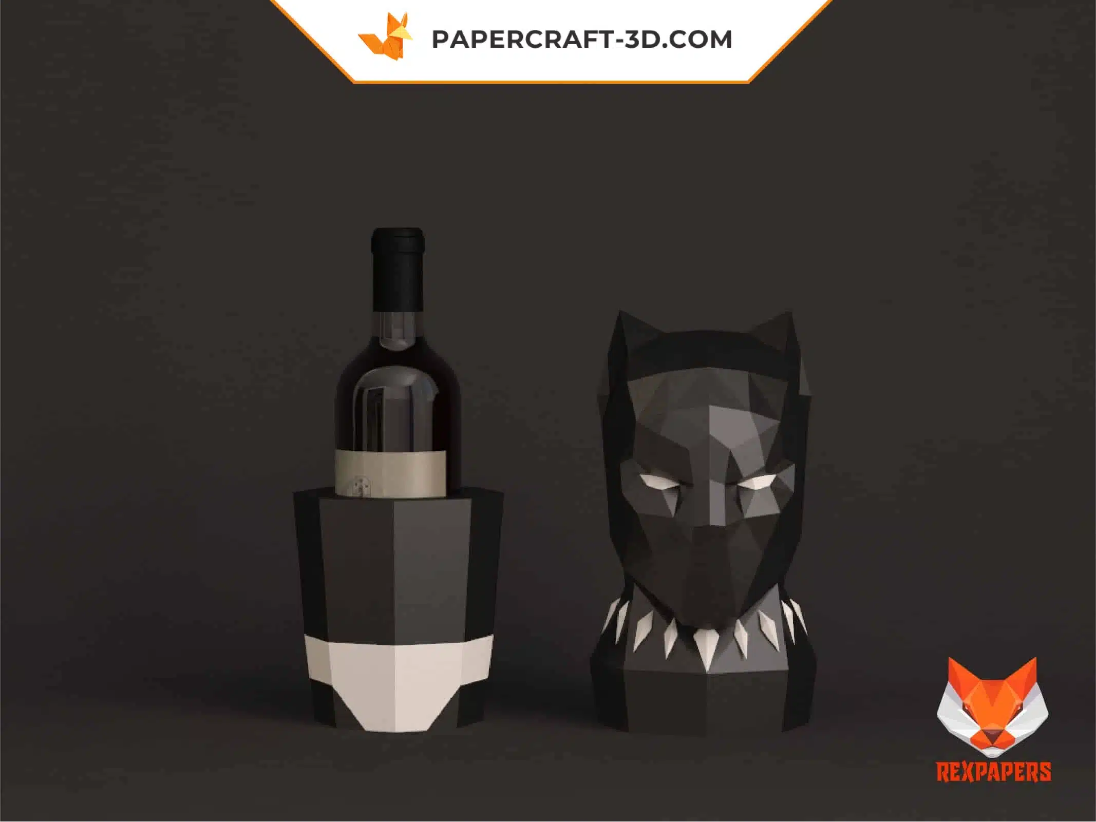 Papercraft panthère noire en origami papier 3D, weergave 5