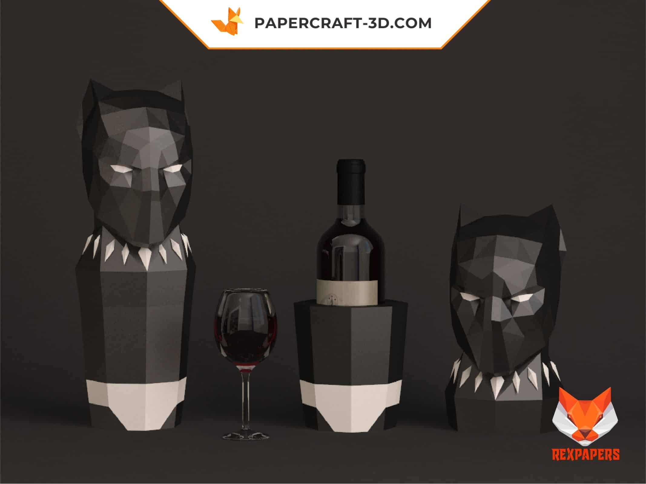 Papercraft pantera nera per bottiglia di vino Papercraft pantera nera per bottiglia di vino