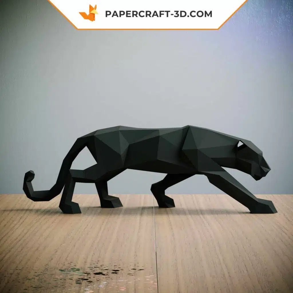 Papercraft de pantera negra à espreita em origami 3D