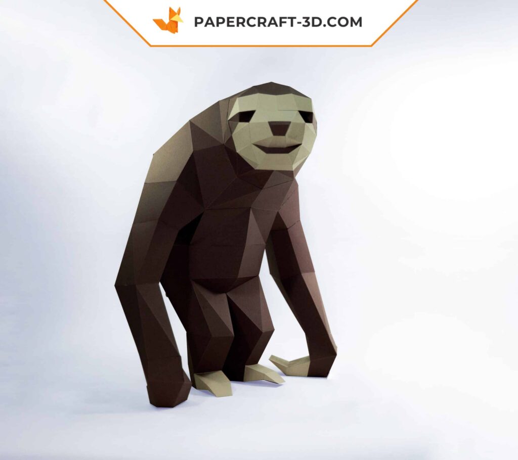 Papercraft eines stehenden Faultiers in 3D-Origami