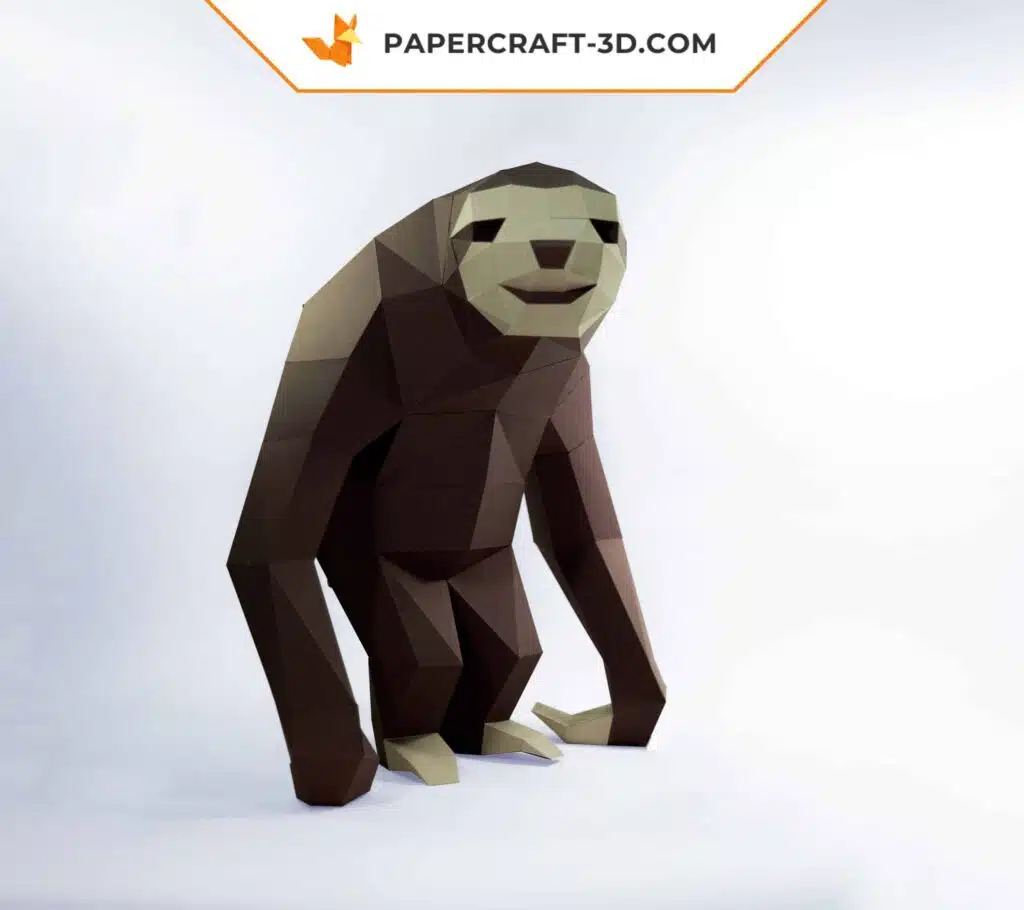Papercraft eines stehenden Faultiers in 3D-Origami, Ansicht 3