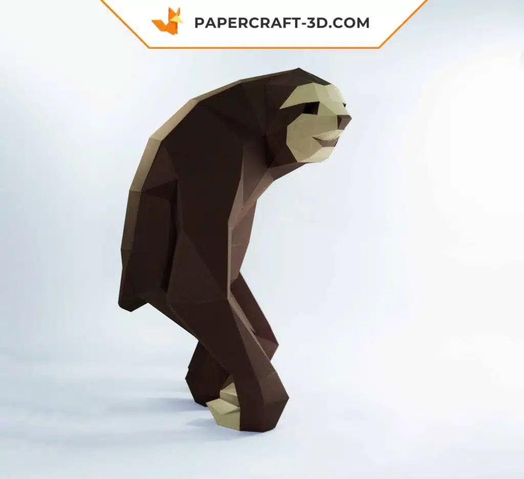 Papercraft eines stehenden Faultiers in 3D-Origami