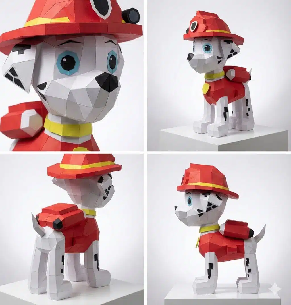 Papercraft Rex da Patrulha Canina em origami 3D, vista 2