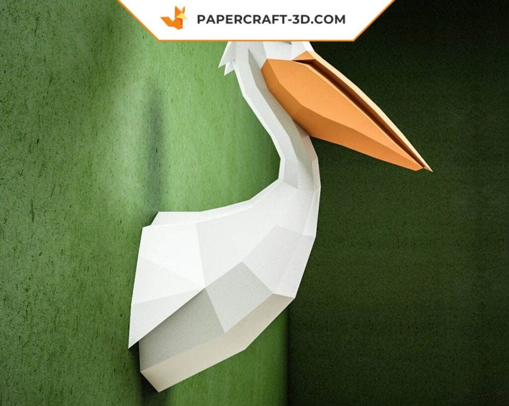 Papercraft testa di pellicano murale in origami 3D