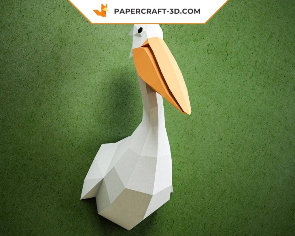 Papercraft testa di pellicano murale in origami 3D