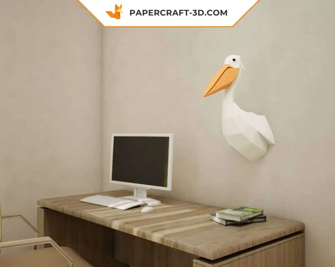 Papercraft Pélican en papier 3D à faire soi-même, modèle de sculpture origami, weergave 4