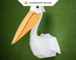 Papercraft testa di pellicano murale in origami 3D