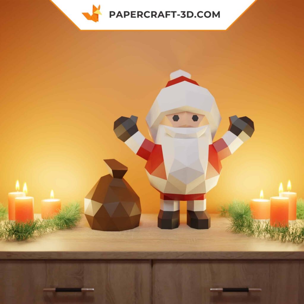Papercraft Papai Noel em origami 3D