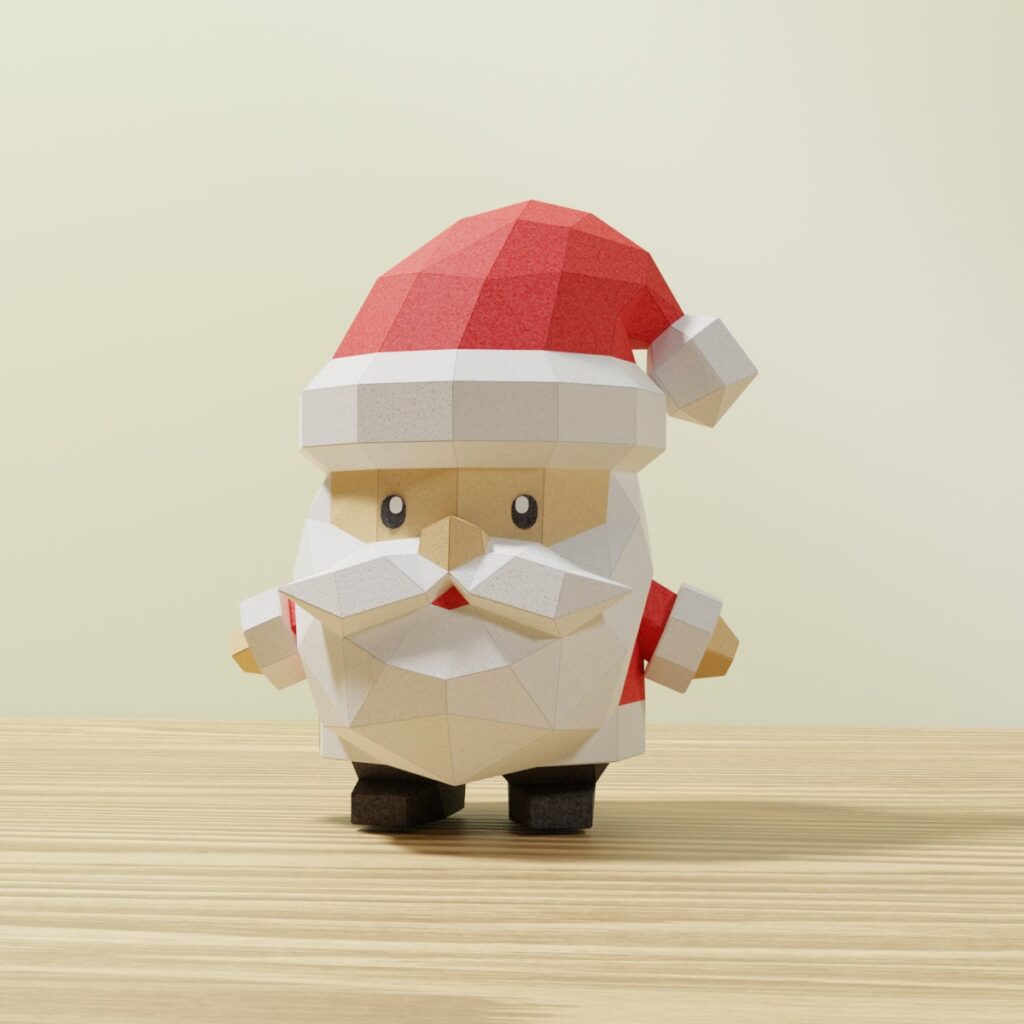 Papercraft Santa Claus storage pot in 3D origami