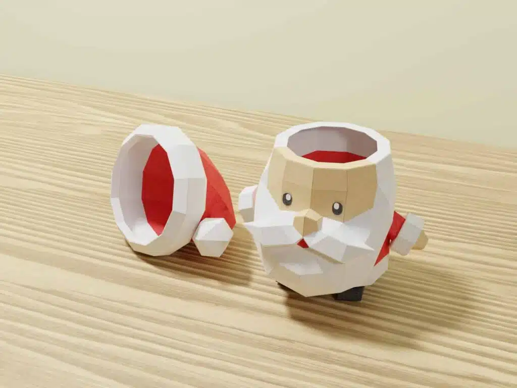 Papercraft vaso contenitore Babbo Natale in origami 3D