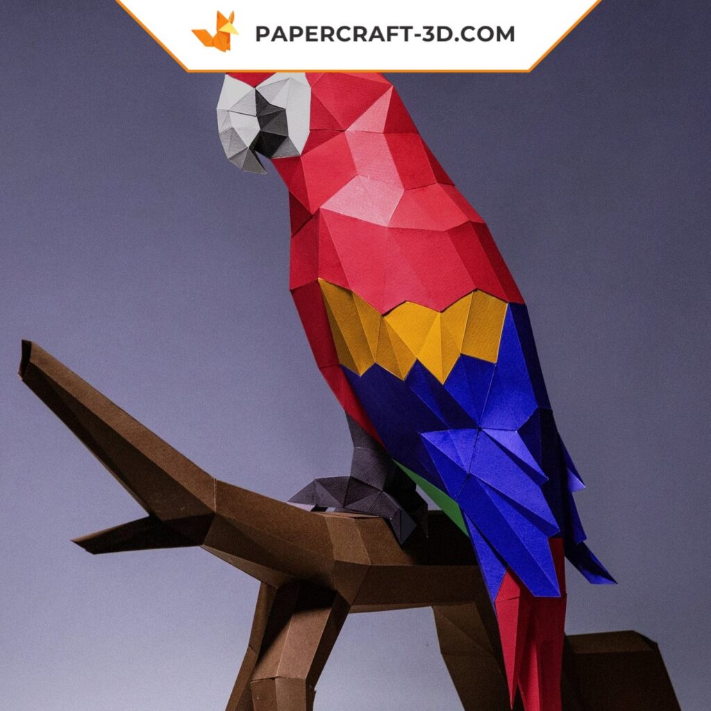 Papercraft de perroquet Ara en origami 3D