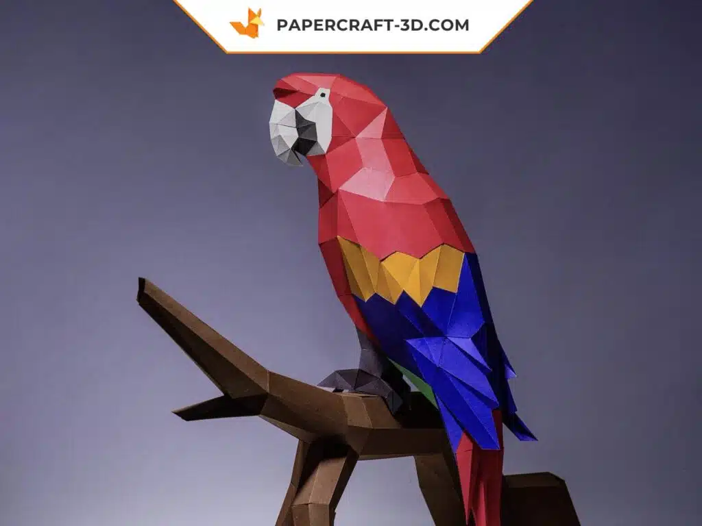 Papercraft de loro Ara en origami 3D