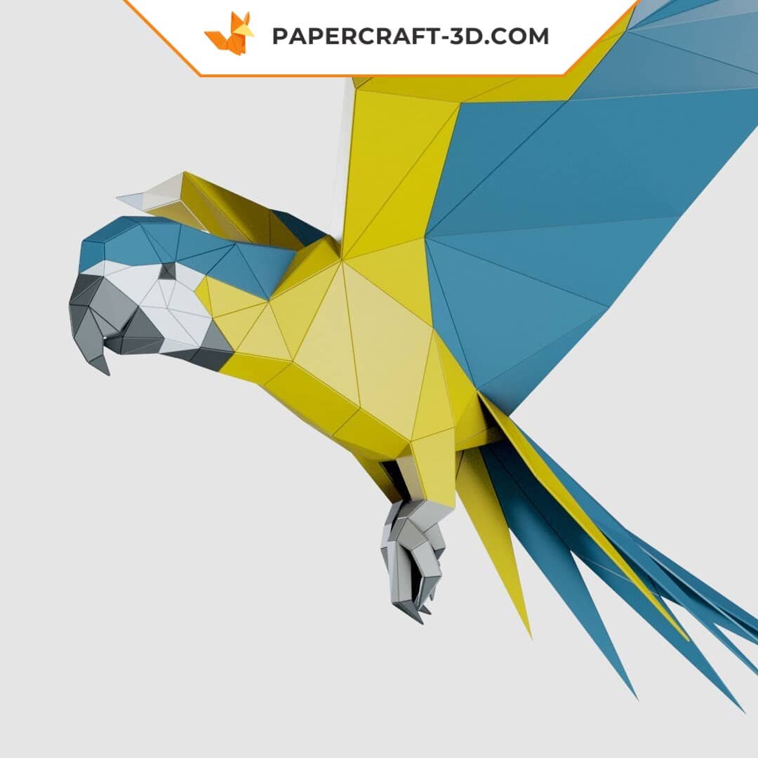 Papercraft parrot hanging in origami 3D