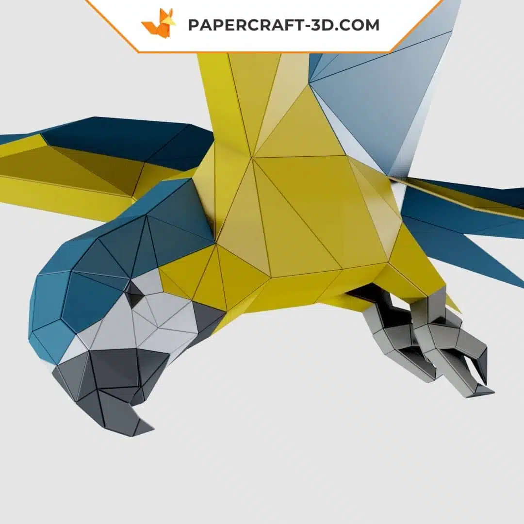 Papercraft perroquet en papier 3D, sculpture à imprimer en PDF, weergave 5