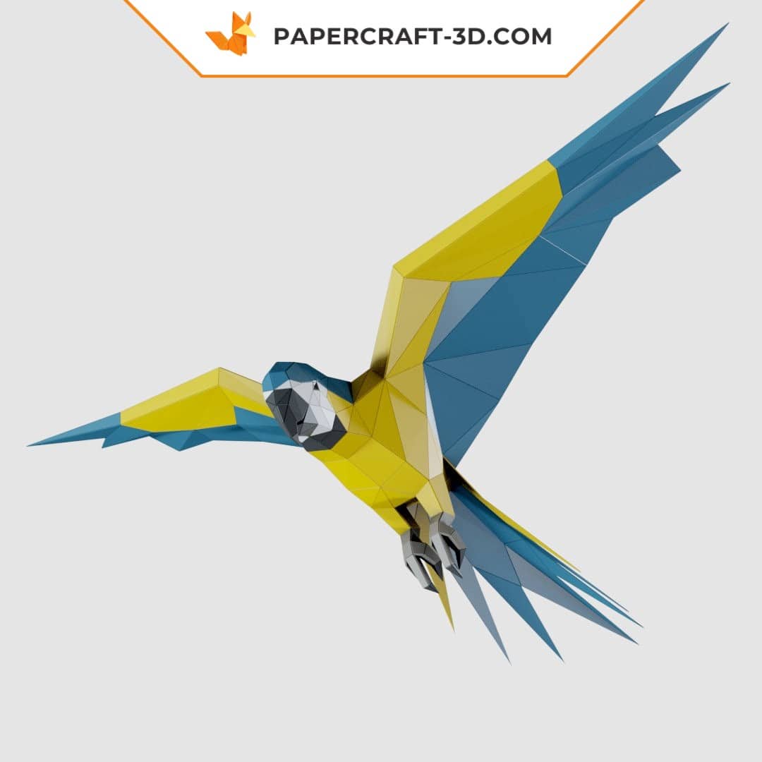 Papercraft parrot hanging in origami 3D