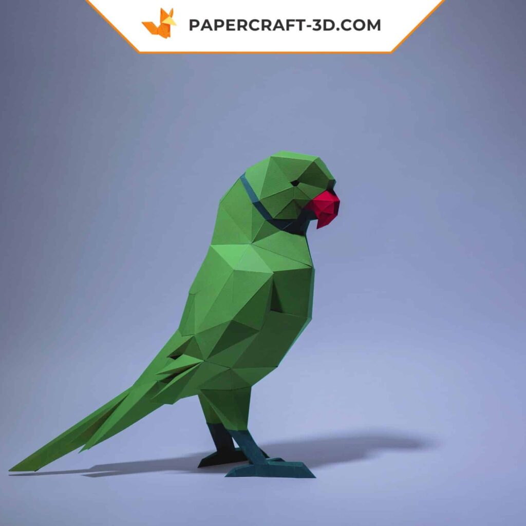 Papercraft green parrot in origami