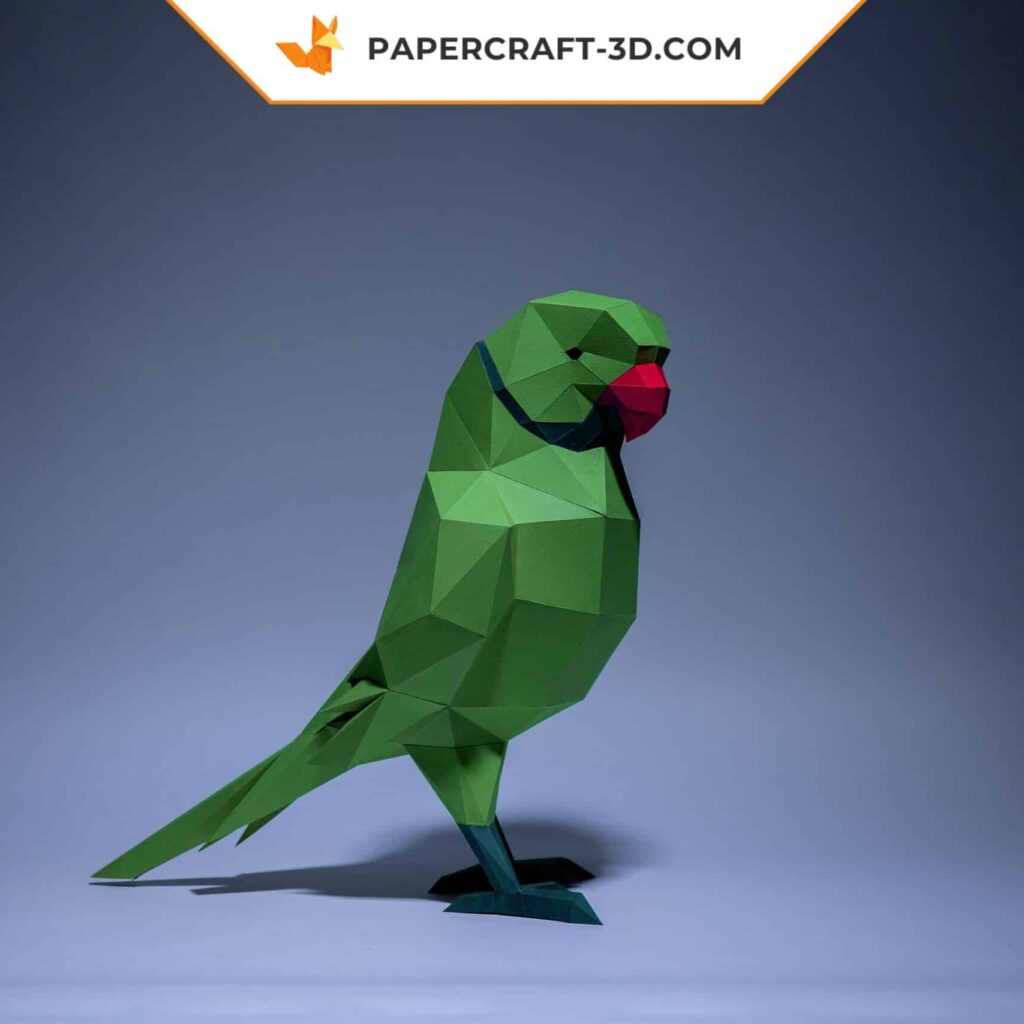 Papercraft green parrot in origami