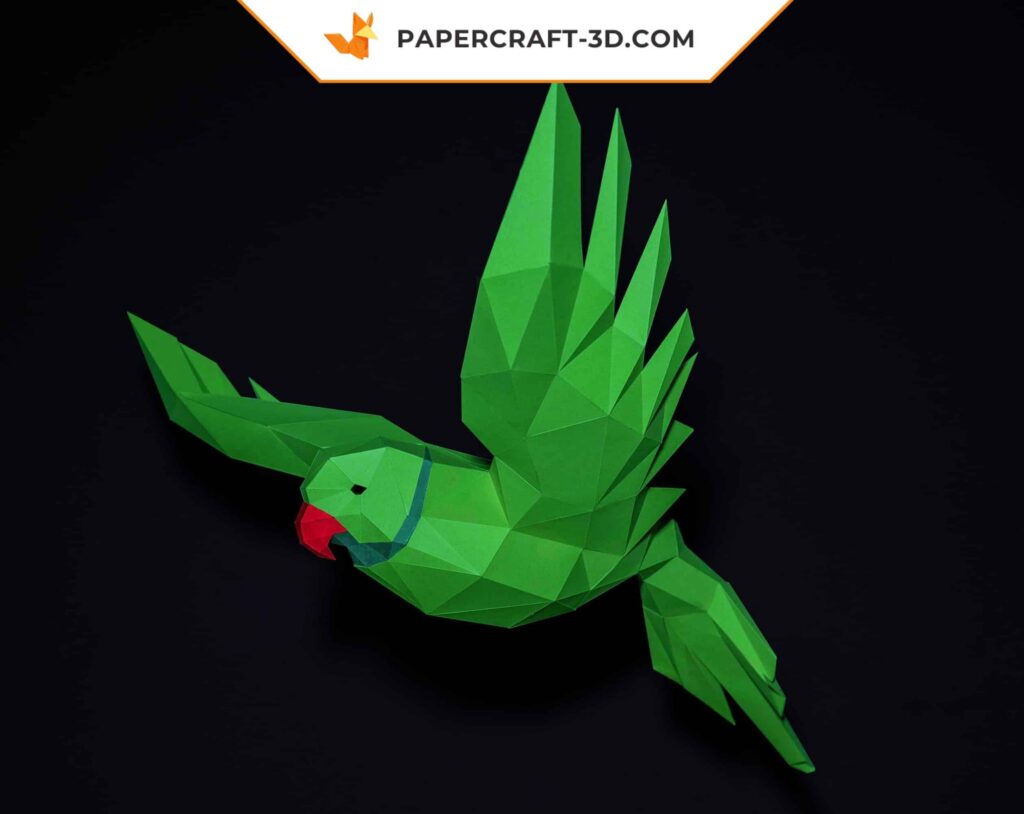 Papercraft de loro volando en origami 3D