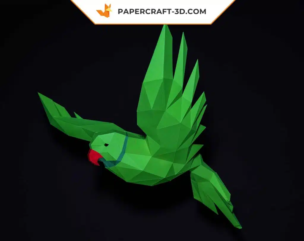 Papercraft perroquet volant origami papier 3D, weergave 2