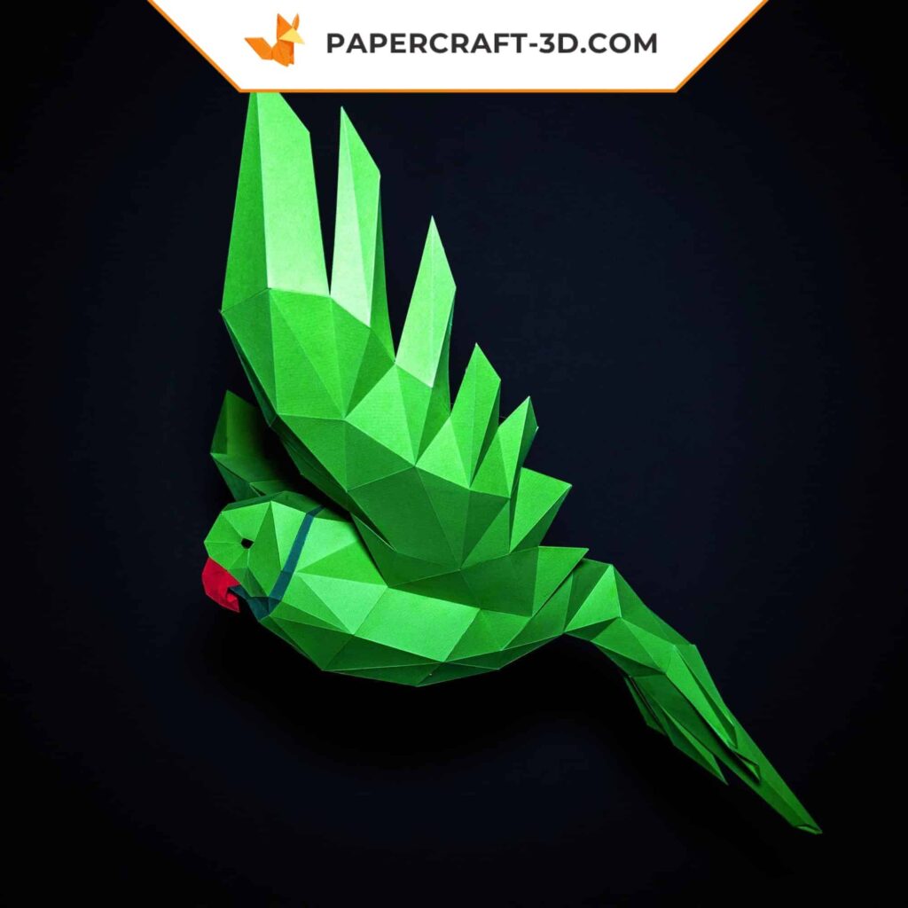 Papercraft parrot flying in 3D origami