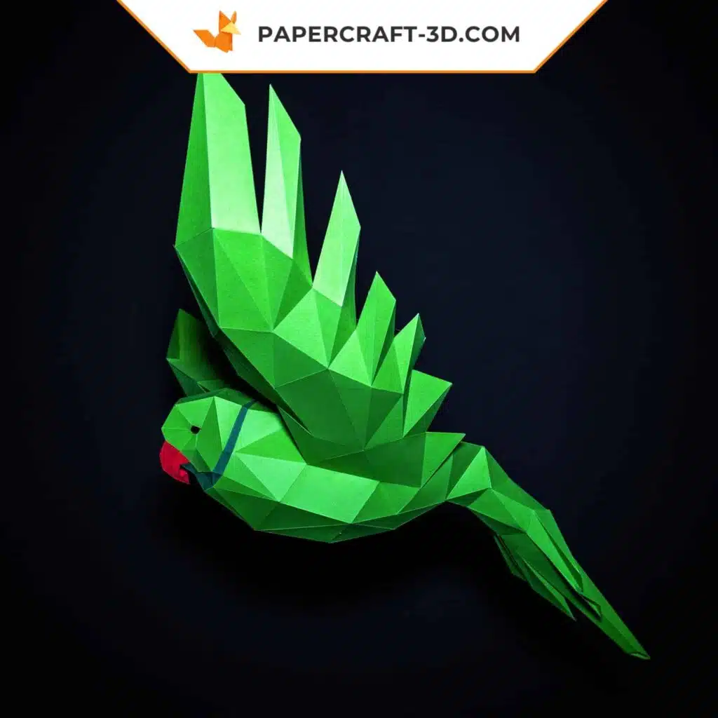 Papercraft eines fliegenden Papageis in 3D-Origami