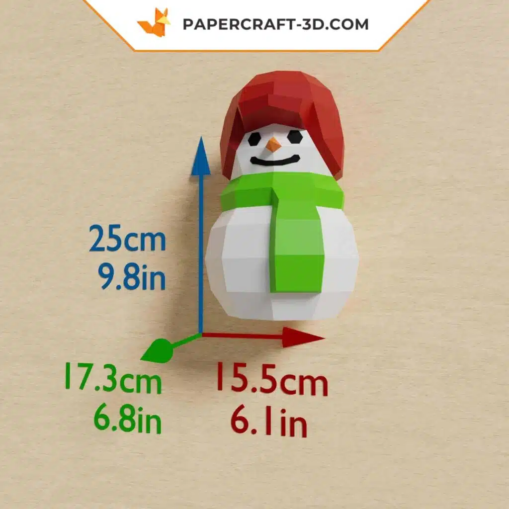 Papercraft Petit Bonhomme de Neige 3D pour décoration de Noël en origami papier, weergave 2