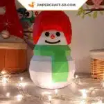 Papercraft Petit Bonhomme de Neige 3D pour décoration de Noël en origami papier, weergave 4