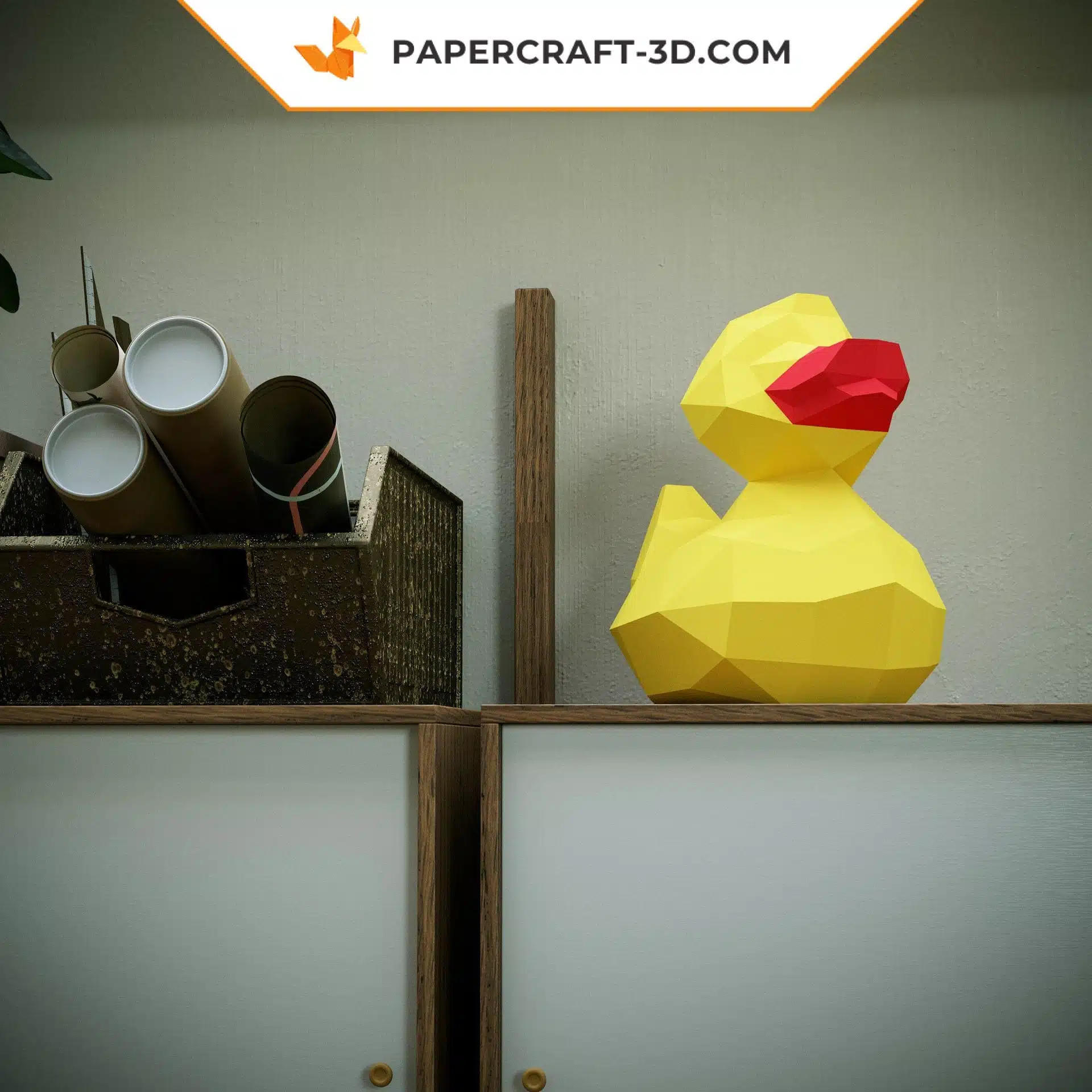 Papercraft petit canard jaune en origami papier 3D, weergave 6